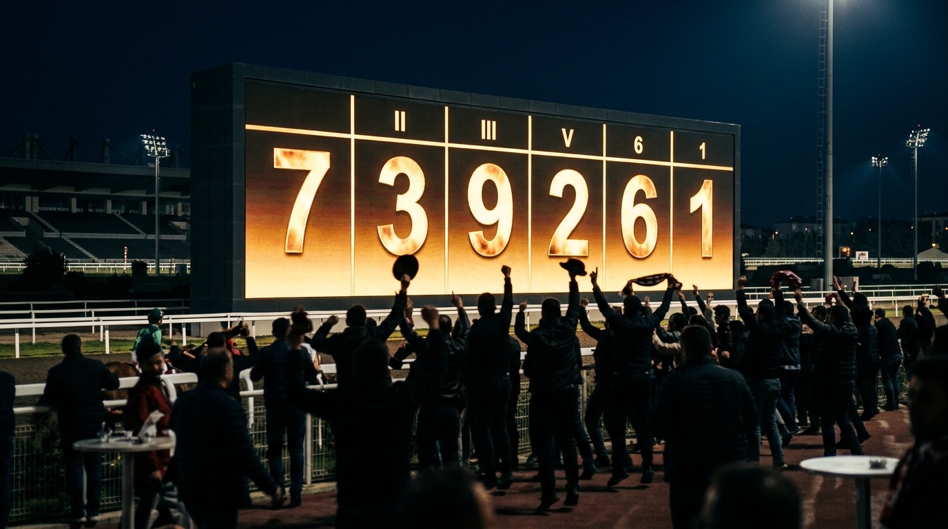 Gece hipodromunda parlayan büyük ikramiye tabelası