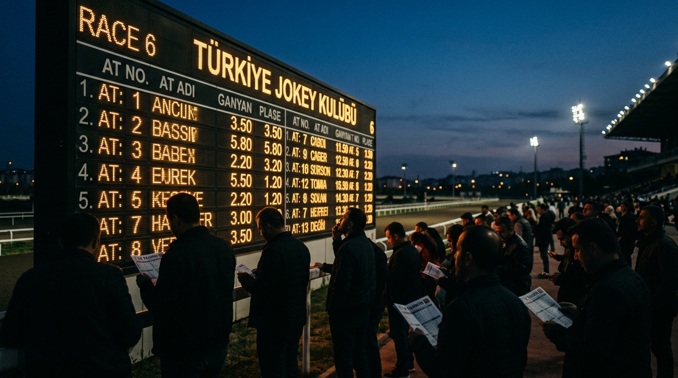 Akşam ışığında hipodrom oran tabelası